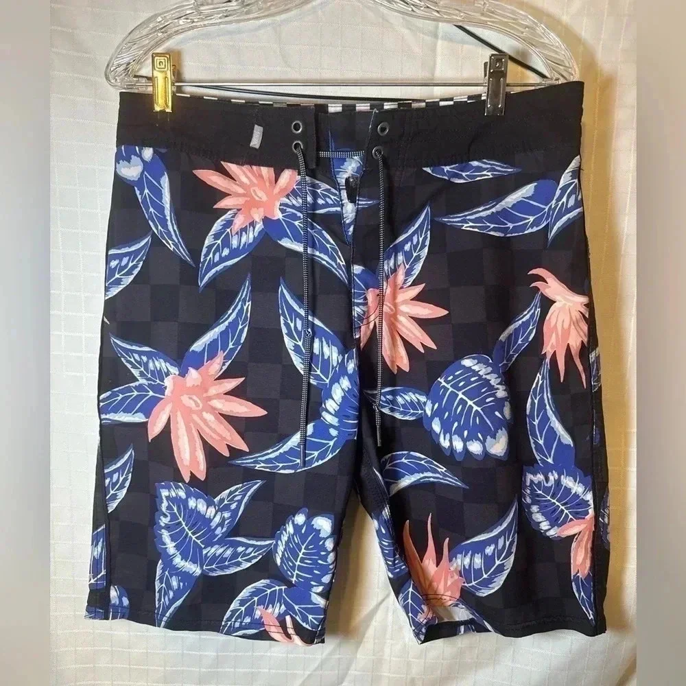Vans Shorts Mens 30 Black Blue Cargo Trunks Swim Beach Drawstring Unlined